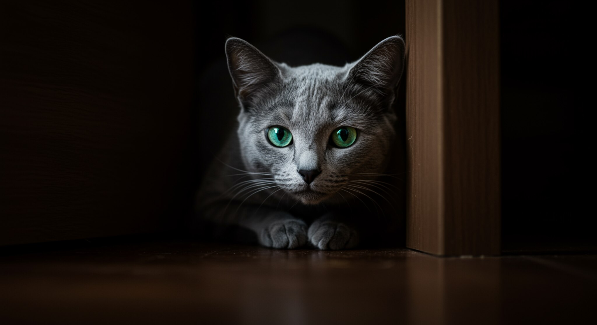 Giải Mã Hành Vi Mèo Russian Blue Khi Trốn Vào Góc Tối