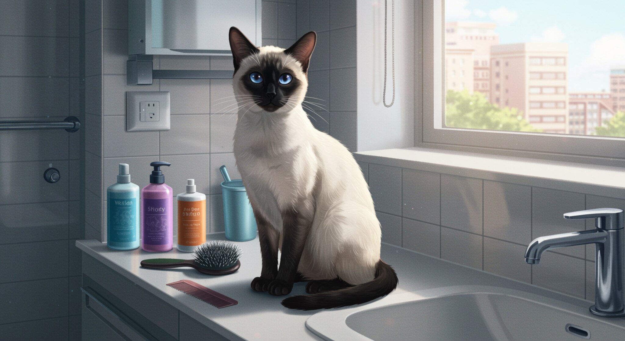 Cách giữ vệ sinh cho mèo Xiêm trong môi trường đô thị