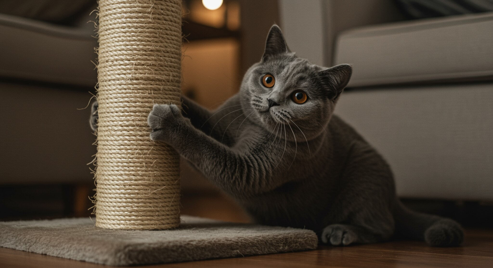 Huấn Luyện Mèo Anh Lông Ngắn Sử Dụng Bàn Cào Thay Vì Sofa