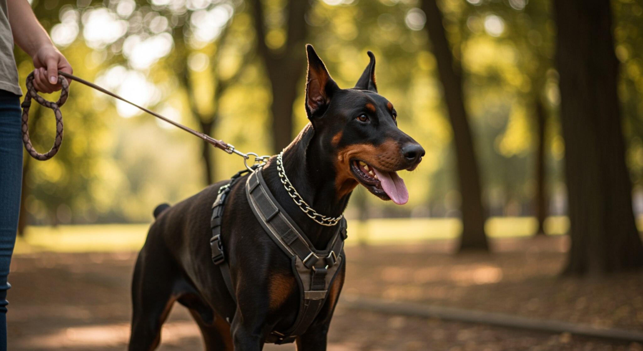 Huấn luyện chó Doberman không kéo dây khi đi dạo