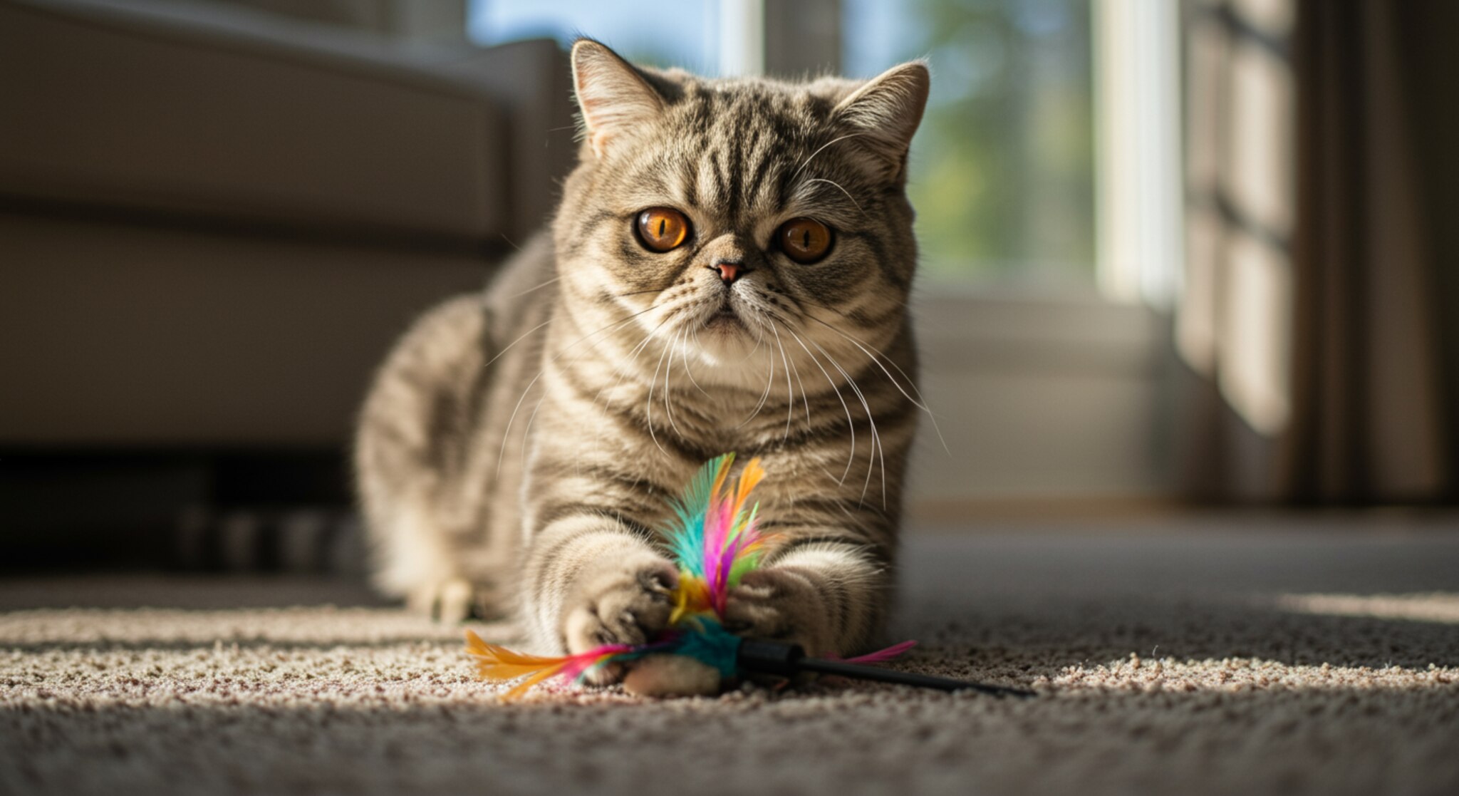 Huấn Luyện Mèo Exotic Shorthair Chơi Đồ Chơi Một Cách Nhẹ Nhàng