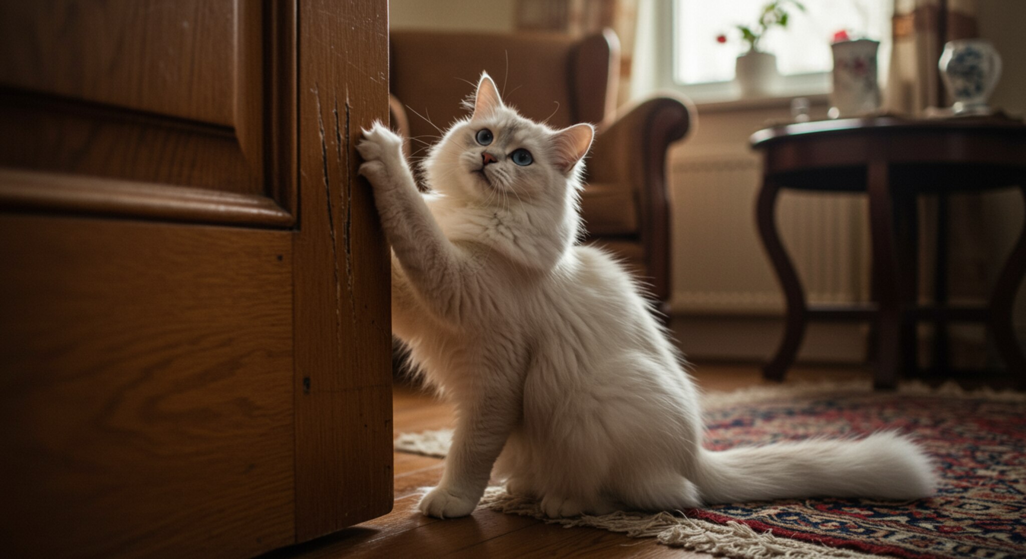 Giảm Hành Vi Gãi Cửa Ở Mèo Turkish Angora